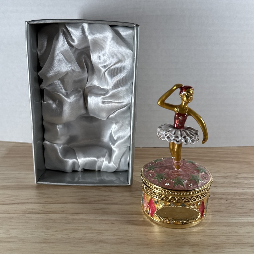 THINGS REMEMBERED Metal Enamel Ballerina Dancing Twirling Music Box